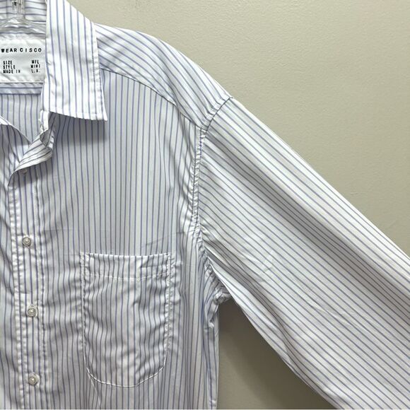 WEAR CISCO Midi Shirt Dress Button Down White Blue Stripe Size M / L - Picture 8 of 13